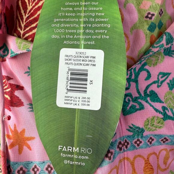 NWT FARM RIO Pink Fruits Queen Scarf Midi Dress Sz XS $295 - Picture 9 of 9